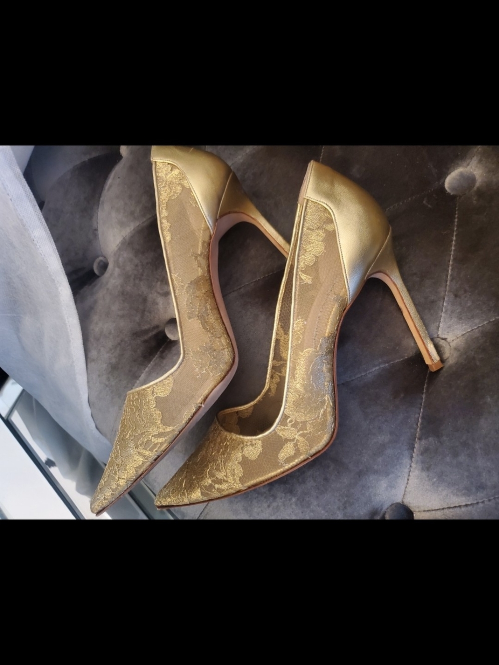 Manolo Blahnik Gold Lace Pointed-Toe Stiletto Pumps